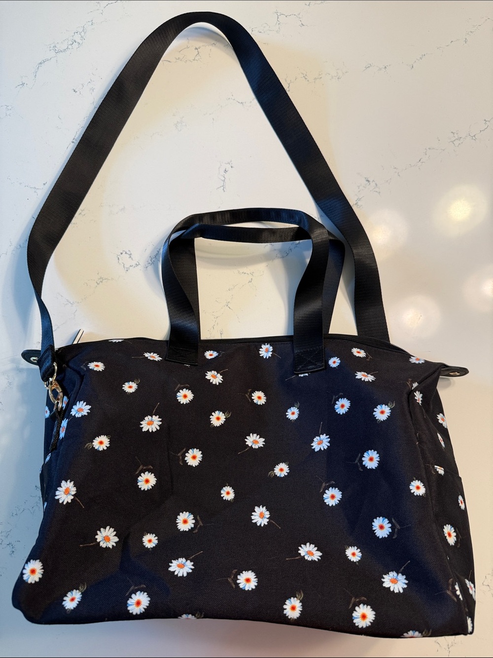 Alice + Olivia Black Daisy Print Tote with Removable Shoulder Strap